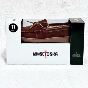 Minnetonka Mens 11 Suede Winter Moccasins Brown Slippers